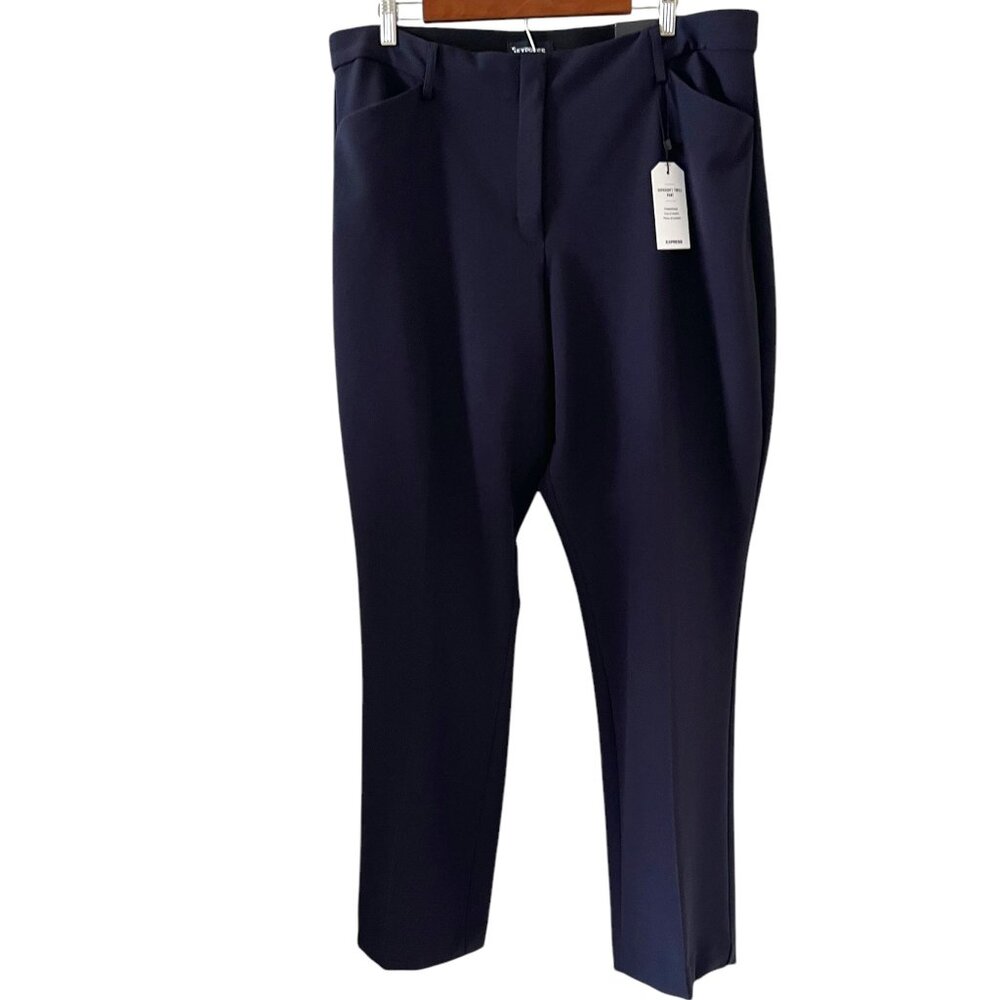 Express NEW High Rise Curvy Boot Super Soft Twill Pants In Navy Blue Size XL